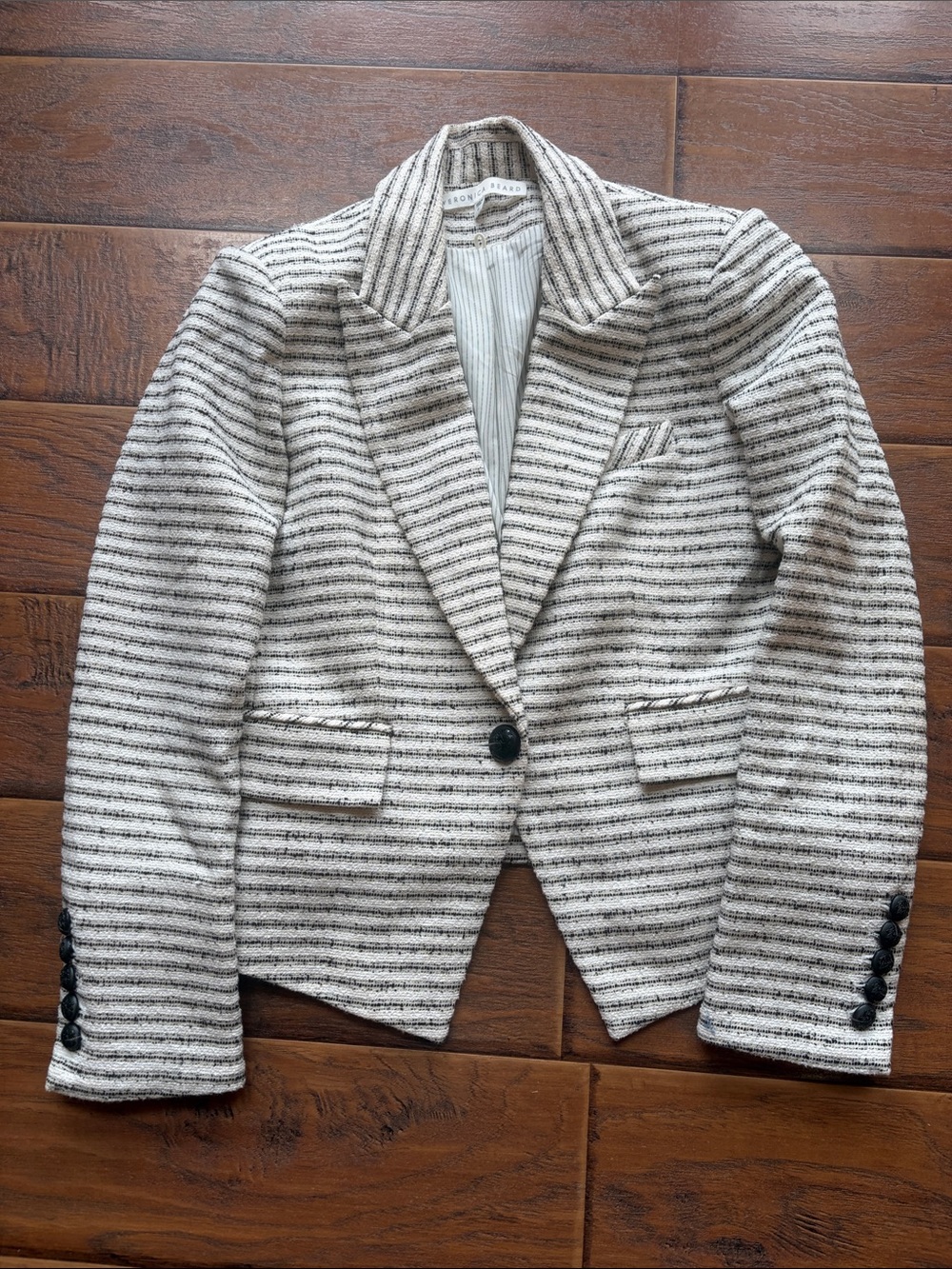Veronica Beard Cream and Black Striped Cropped Blazer